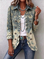 Boho-style Vintage Paisley Print Ruffled Jacket