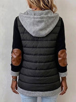 Mixed‑fabric Hooded Quilted Jacket