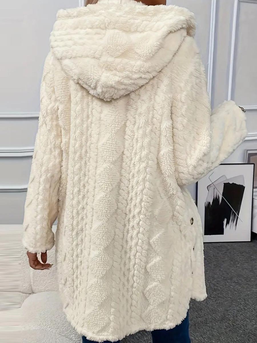 Women's Solid Color Long-sleeved Casual Loose Hooded Flannel Jacket