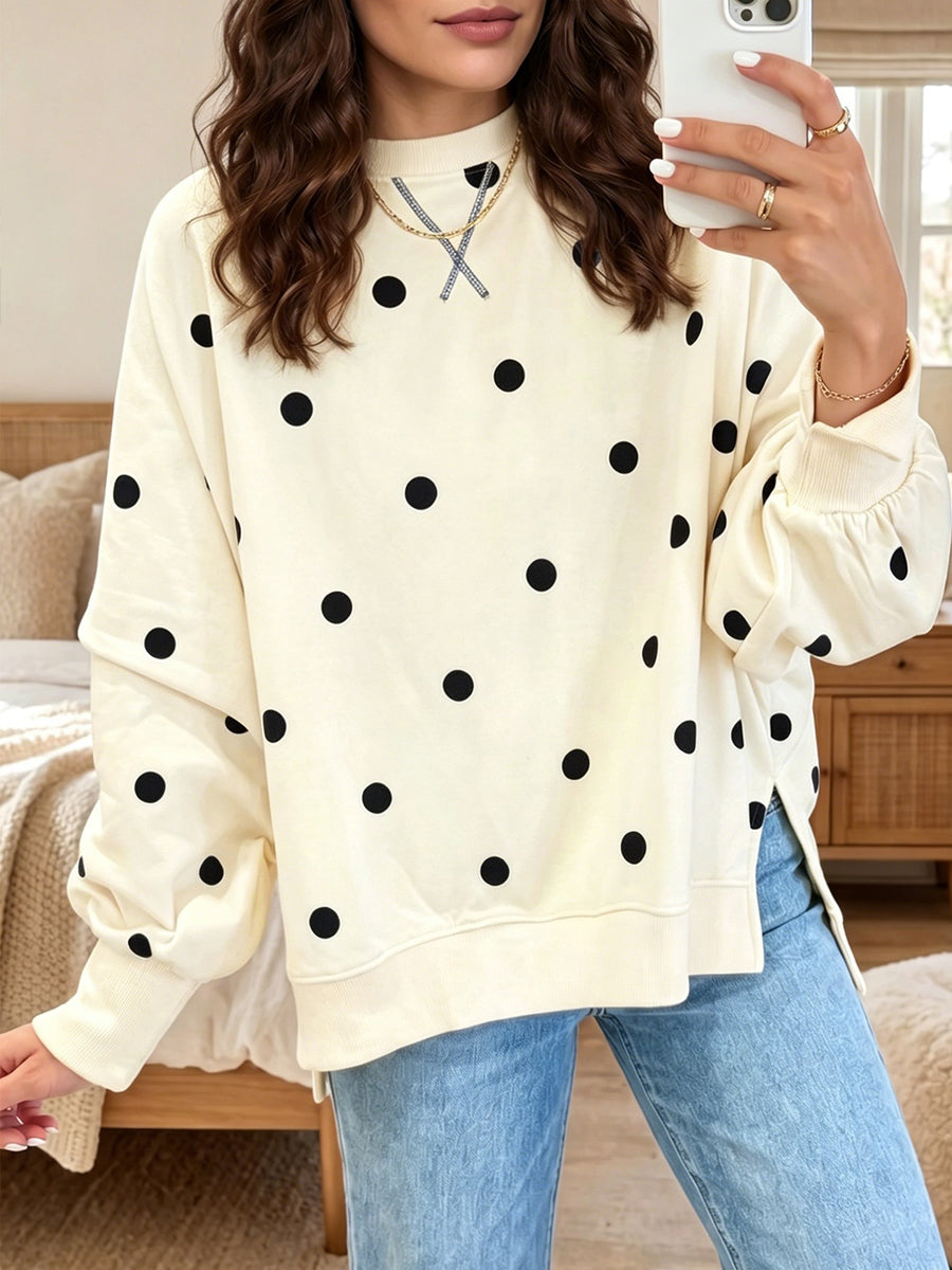 Chic Sunshine Yellow & Blue Polka Dot Sweatshirt