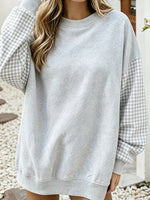 Chic Red Gingham Patchwork Crewneck Sweatshirt
