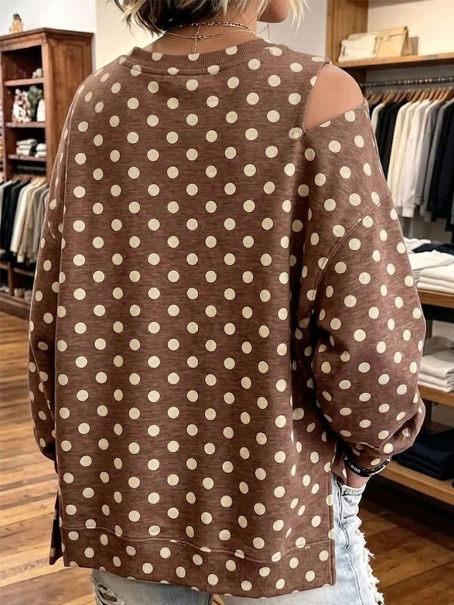 Retro Polka-dot Patchwork Asymmetrical Cut-out Top