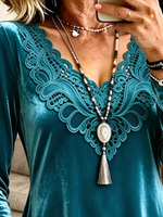 Elegant Lace Trim Velvet Top