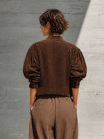 Chic Faux Suede Cropped Jacket With Puff Sleeves
