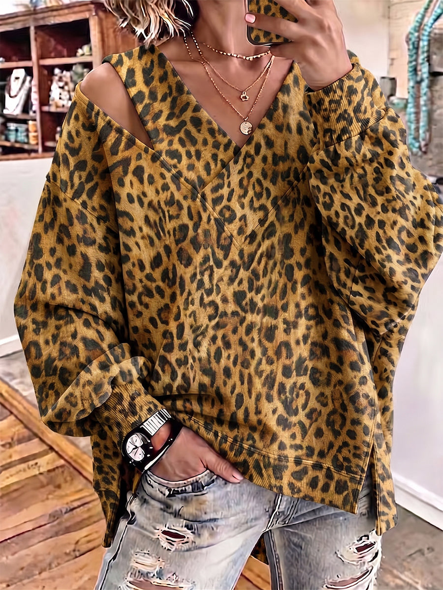 Bold Green Leopard Asymmetrical Cutout Top