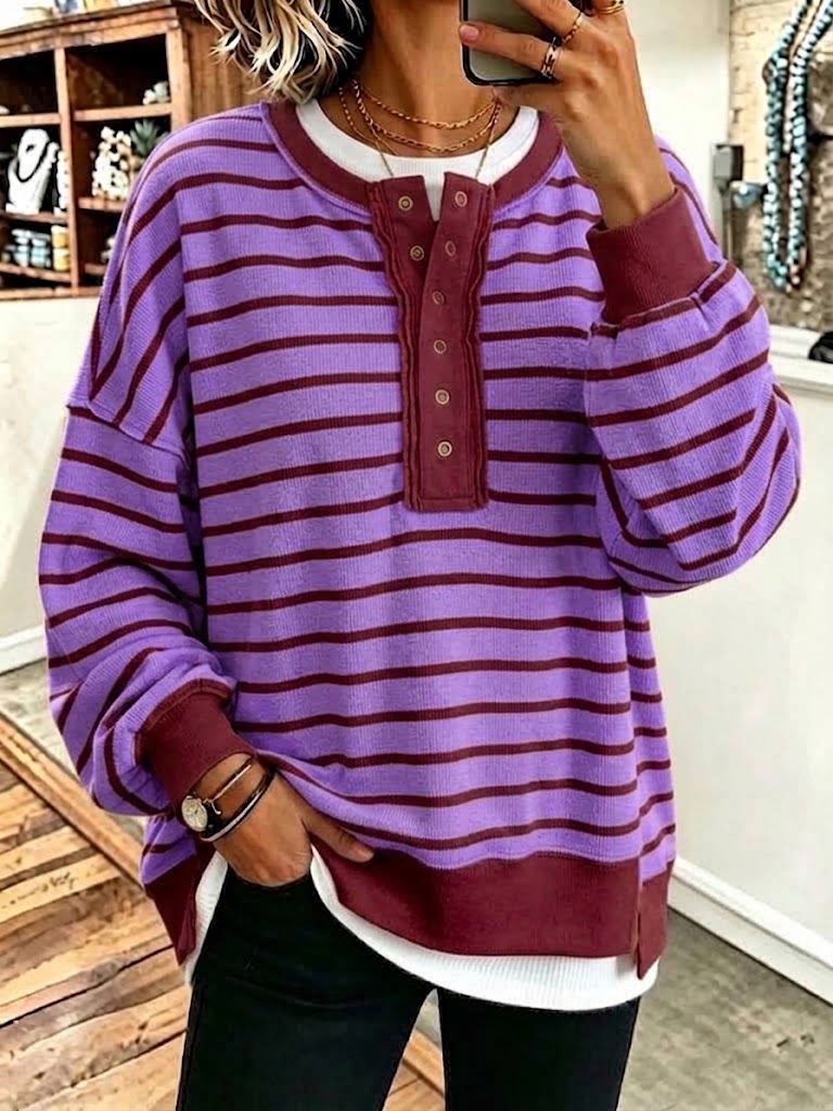 Color-block Loose Casual Long-sleeve Striped Button-up Sweatercolor-block Loose Casual Long-sleeve Striped Button-up Sweatercolor-block Loose Casual Long-sleeve Striped Button-up Sweater