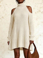 Women's Solid Color Stand Collar Long Sleeve Casual Loose Knit Dress