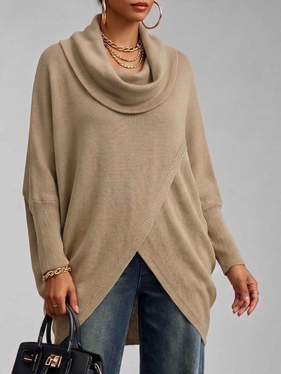 Cotton Knit Top Featuring A Relaxed, Comfortable Draped Collar And An Overlapping Front Design.