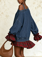 Edgy Buckle Strap Asymmetrical Denim Mini Dress