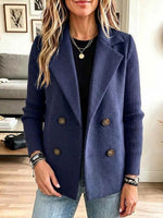 Women's Solid Color Collared Long Sleeve Casual Loose Knit Patchwork Jacket