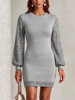 Sequin-paneled Round-neck Knit Dress