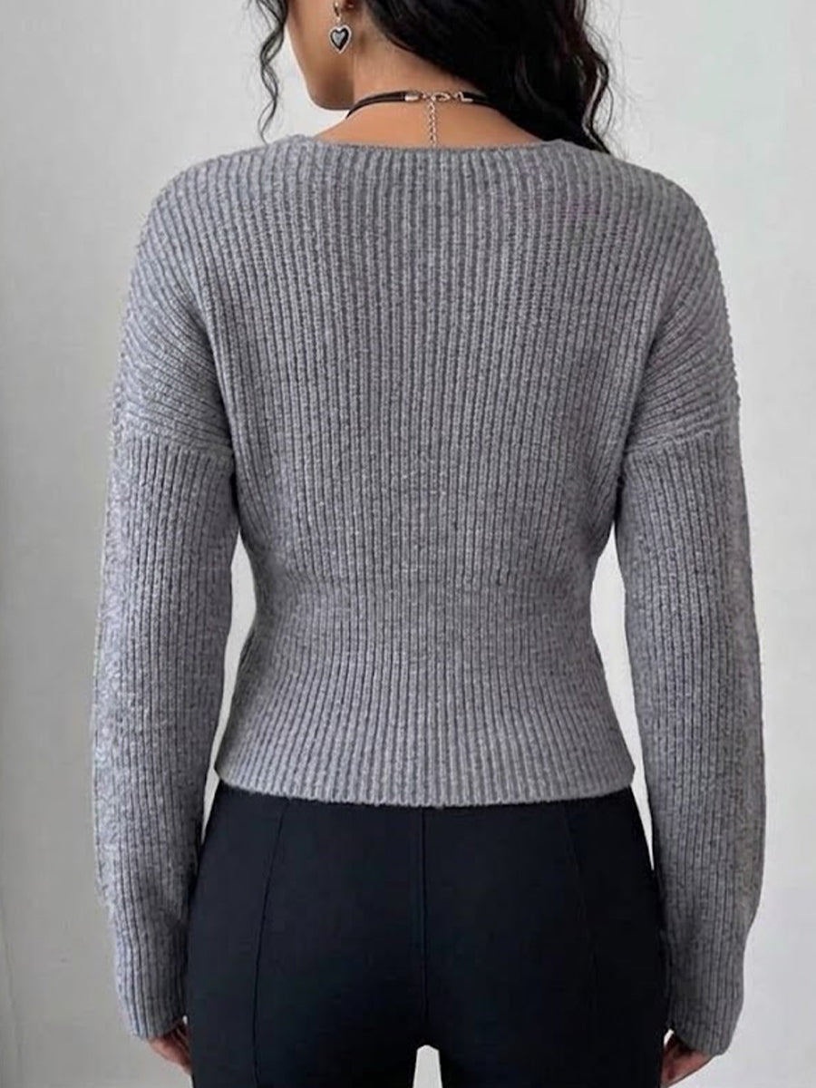 Solid-color Off-shoulder Knit Top With A Crossover V-neck