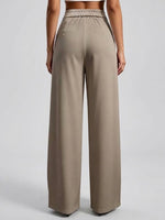 High Waist Twisted Metal Buckle Asymmetric Draped Wide Leg Pants