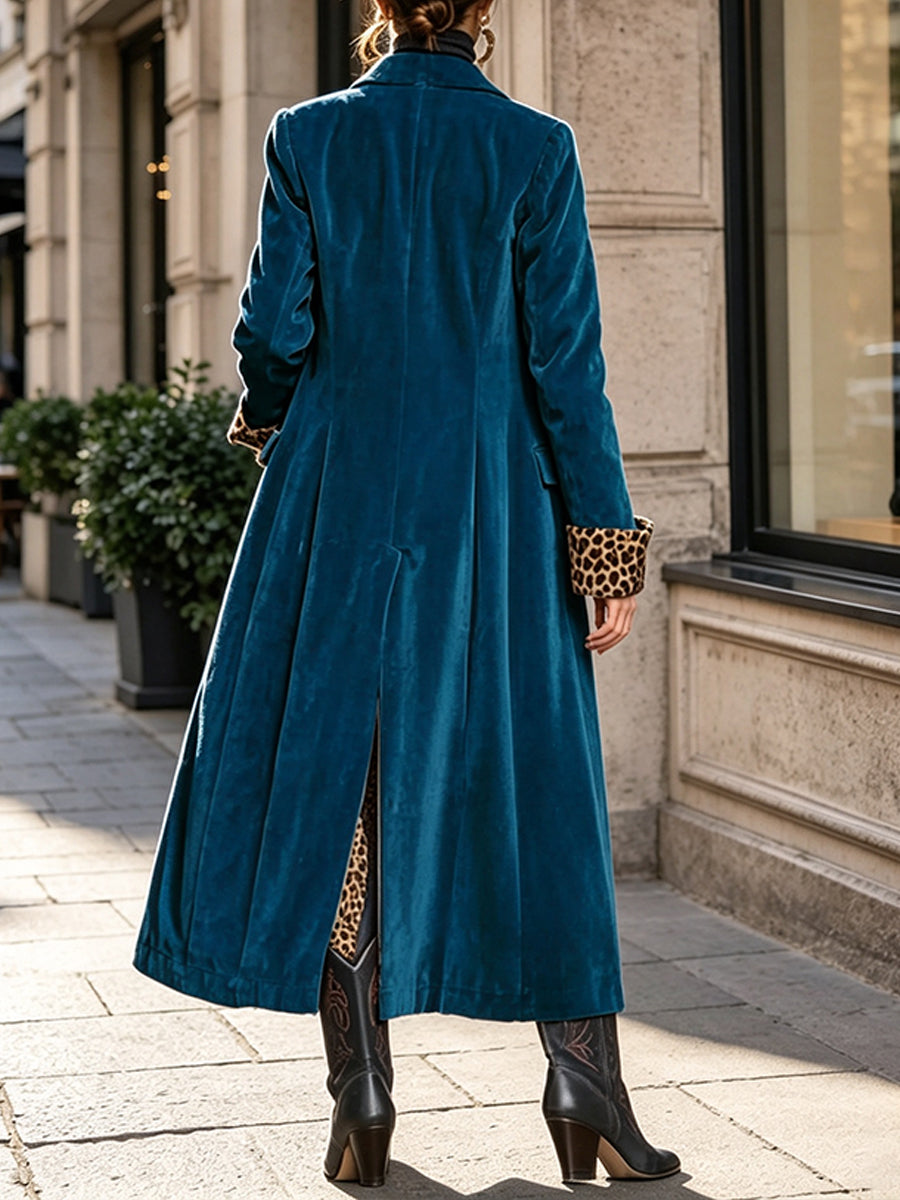 Glamorous Oversized Paneled Leopard-print Long Velvet Coat