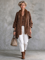 Boho Relaxed Open-front Faux Fur Trim Leopard Print Cardigan