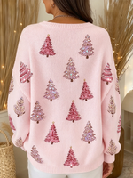 Cozy Chic Pink Christmas Tree Knit Sweater