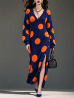 Cozy Polka-dot Wool-blend Knit Midi Skirt With A Soft, Fleecy Feel