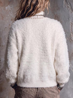 Women's Solid Color Round Neck Long Sleeve Beaded Casual Loose Knit Cardigan