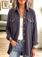 Women's Solid Color Collared Long-sleeved Casual Loose Waffle Shirt