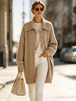 Elegant Cozy Lapel Oversized Cable-knit Wool Blend Cardigan
