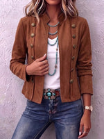 Stand Collar Double-breasted Suede Vintage Cropped Jacket