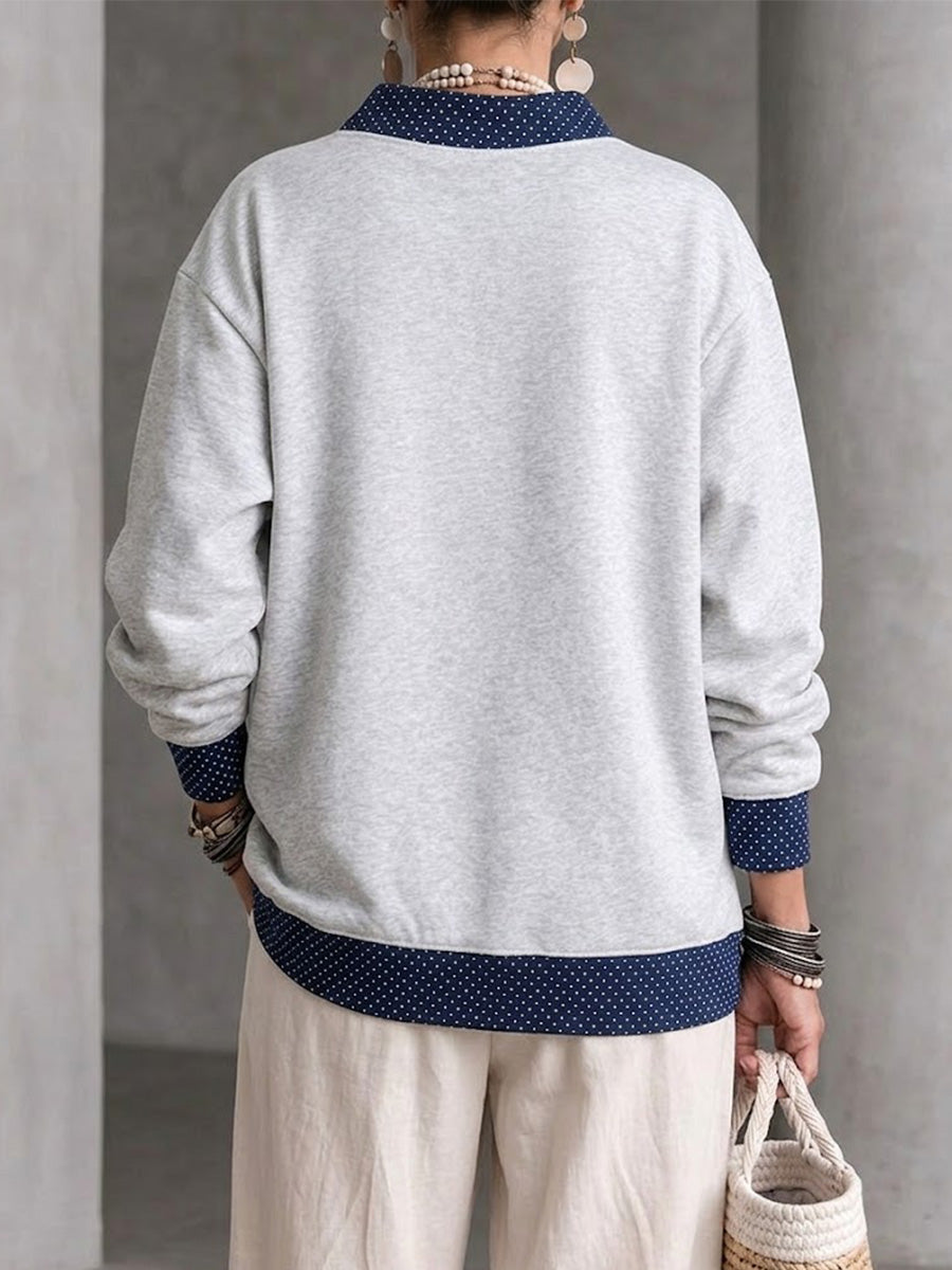 Loose-fit Long-sleeve Sweatshirt With A Crew Neck And Contrasting Polka-dot Pattern