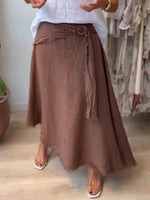 Casual Frayed-edge Linen-cotton Blend Wrap Midi Skirt