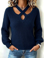 Criss-cross Halter Cut-out V-neck Knit Top