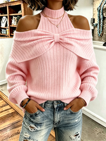 Chic Large Bowknotcold-shoulder Knit Sweater