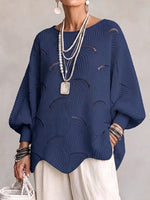 Hollow Wave Pattern Loose Lantern Sleeve Knit Top