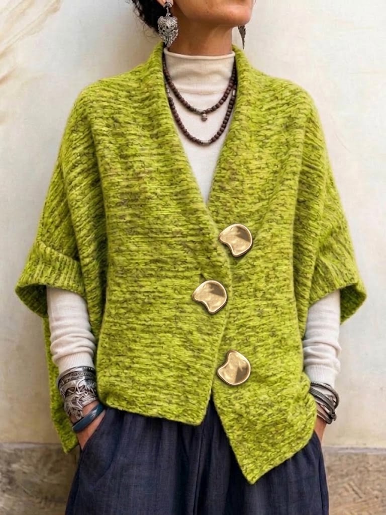 Chunky-knit Cardigan With Large, Irregular-shaped Buttons