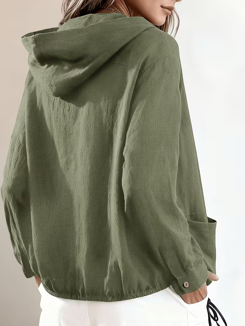 Adjustable Drawstring Hooded Lightweight Jacket