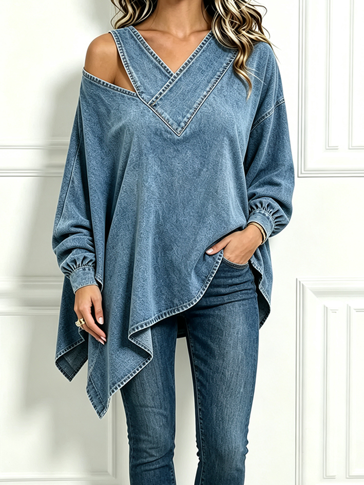Chic Asymmetrical Denim Blouse