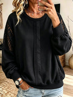 Casual Oversized Cotton Sweatshirt With Lace Paneling