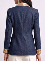 Women's Sequined Lapel Long-sleeved Casual Loose Cardigan With Gold Trim