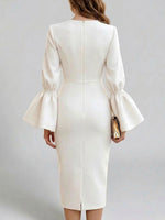 Women's Solid Color Round Neck Long Sleeve Casual Slim Fit Bodycon Dress