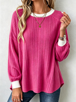 Cozy Chic Contrast Trim Ribbed Sweater