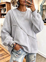 Waffle-knit Crewneck Sweatshirt With Diagonal Zipper Detail