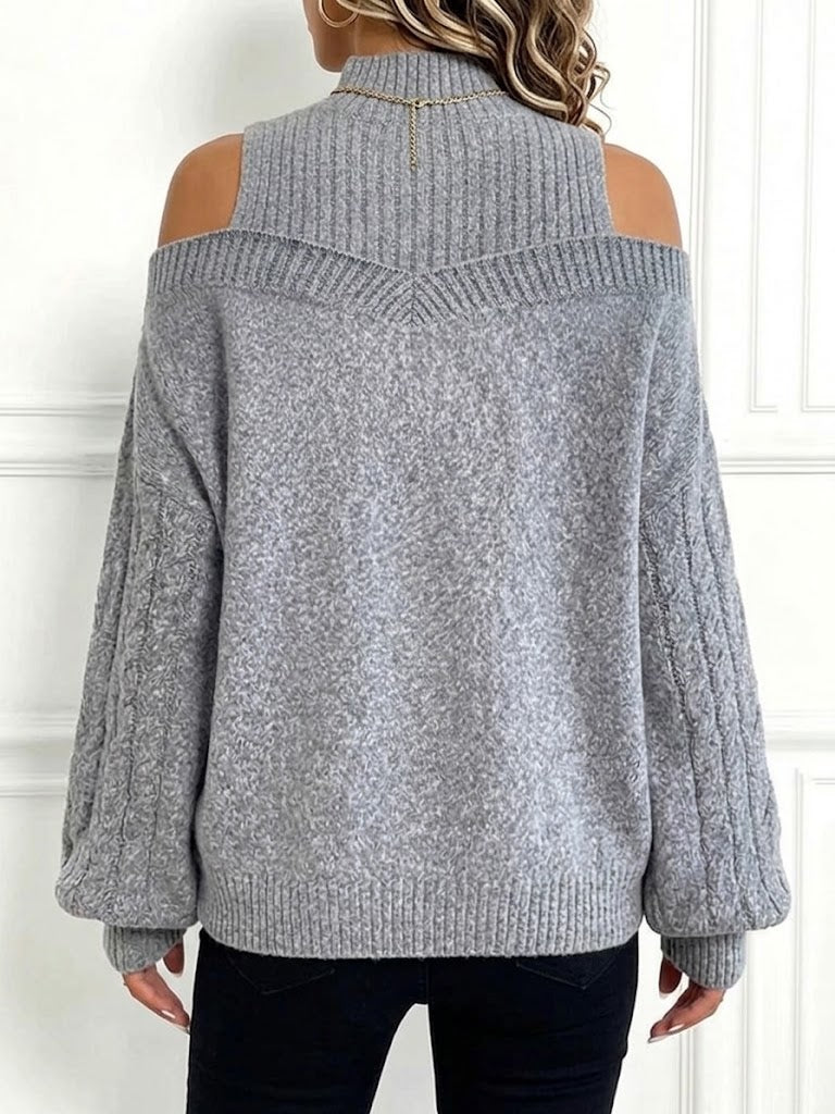 Loose-fit Mock-neck Knit Top With Lantern Sleeves