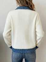 Women's Denim Collared Long-sleeved Casual Loose Knit Cardigan