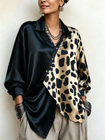 Chic Bold Leopard Satin-blocked Blouse