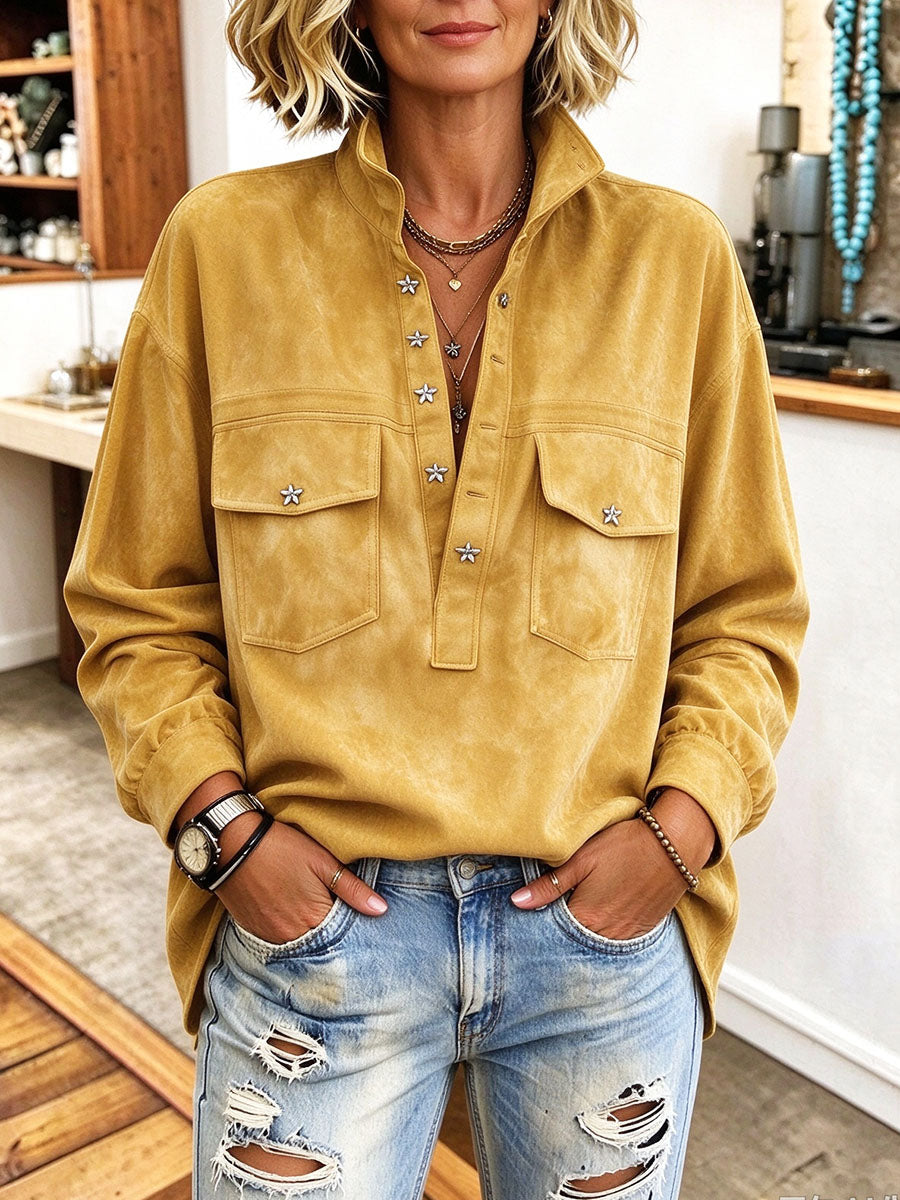 Chic Star-button Utility Oversized Blouse