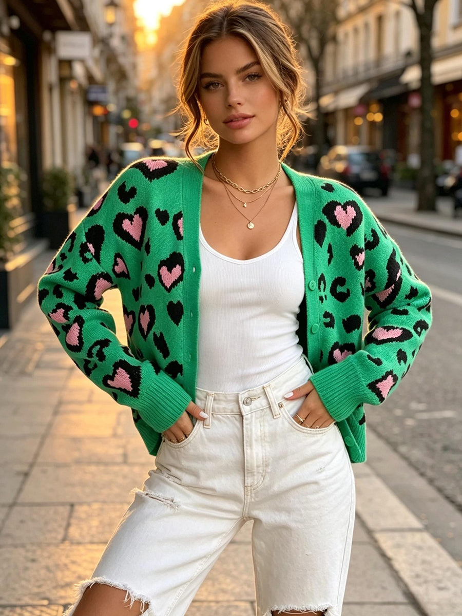 Loose And Cozy Leopard-print Knit Cardigan