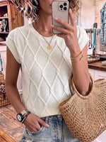Solid-color Cable-knit Top With Batwing Sleeves And A Relaxed, Loose Fit