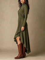 Chic Asymmetric Knitted Midi Dress With A Twisted, Waist-defining Detail