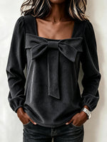 Chic Corduroy Top With A Square Neckline And Bow Detail