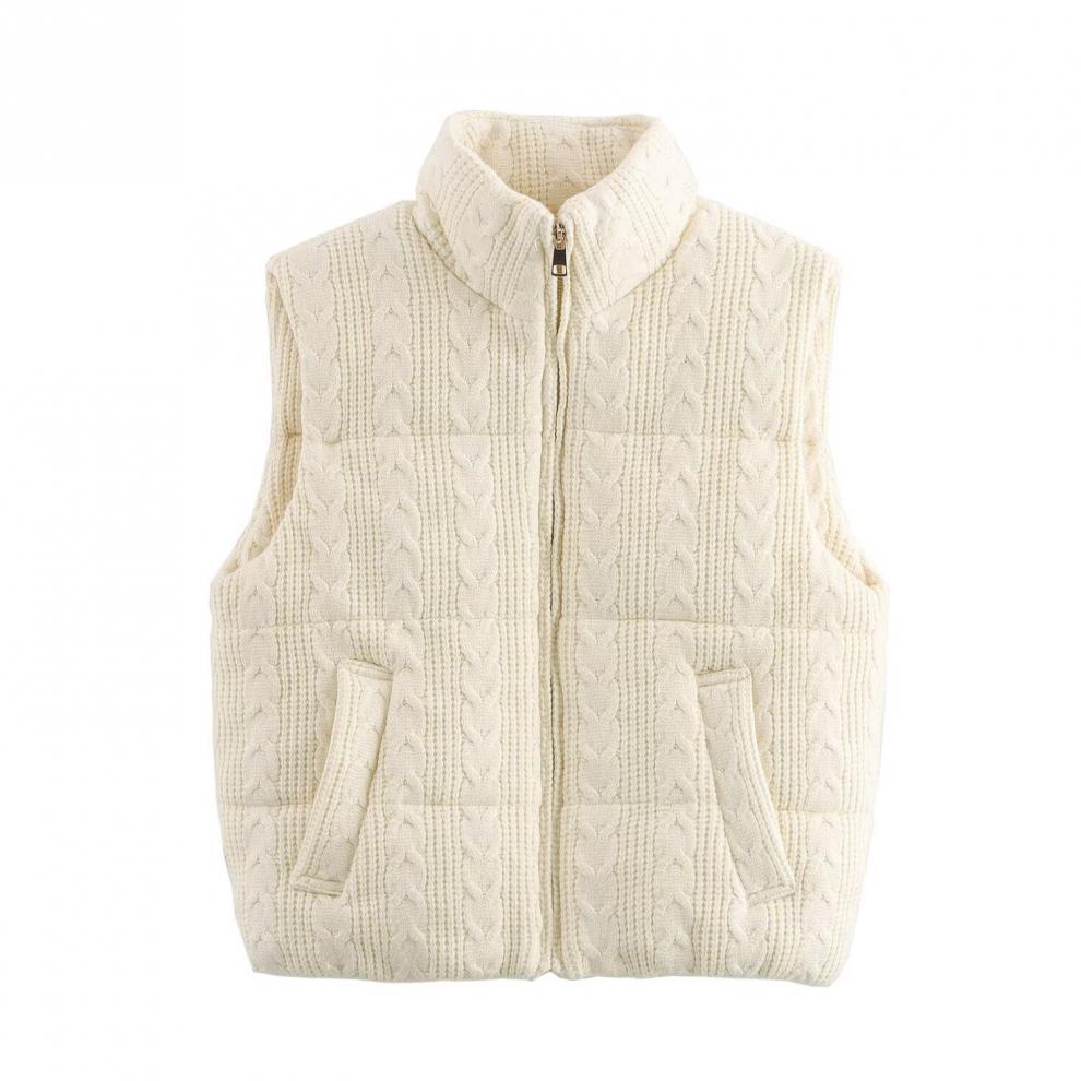 Casual Cable-knit Quilted Zip-up Vest