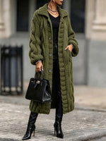 Cozy, Warm, Chunky-knit Cable-knit Long Cardigan