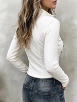 Women's Ribbed Zip-up Military Style Top