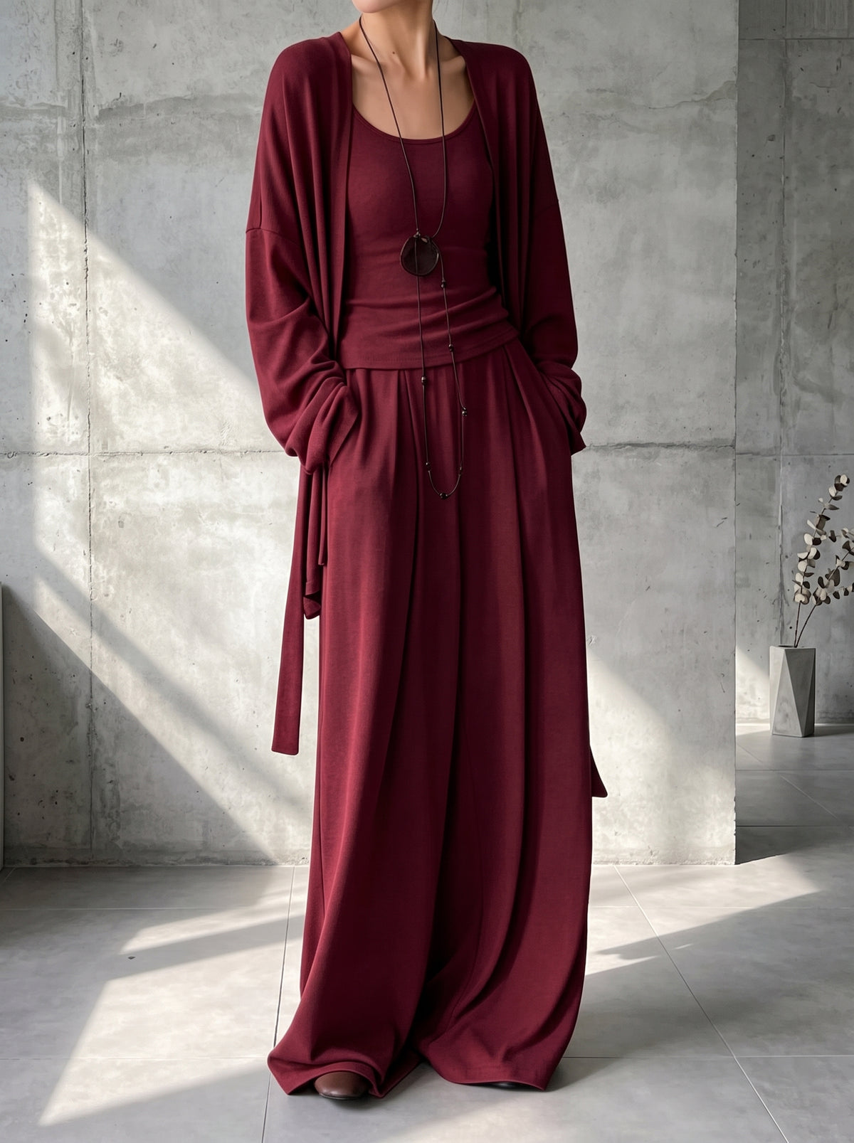 Comfortable Thin Knit Draped Three-Piece Lounge Set